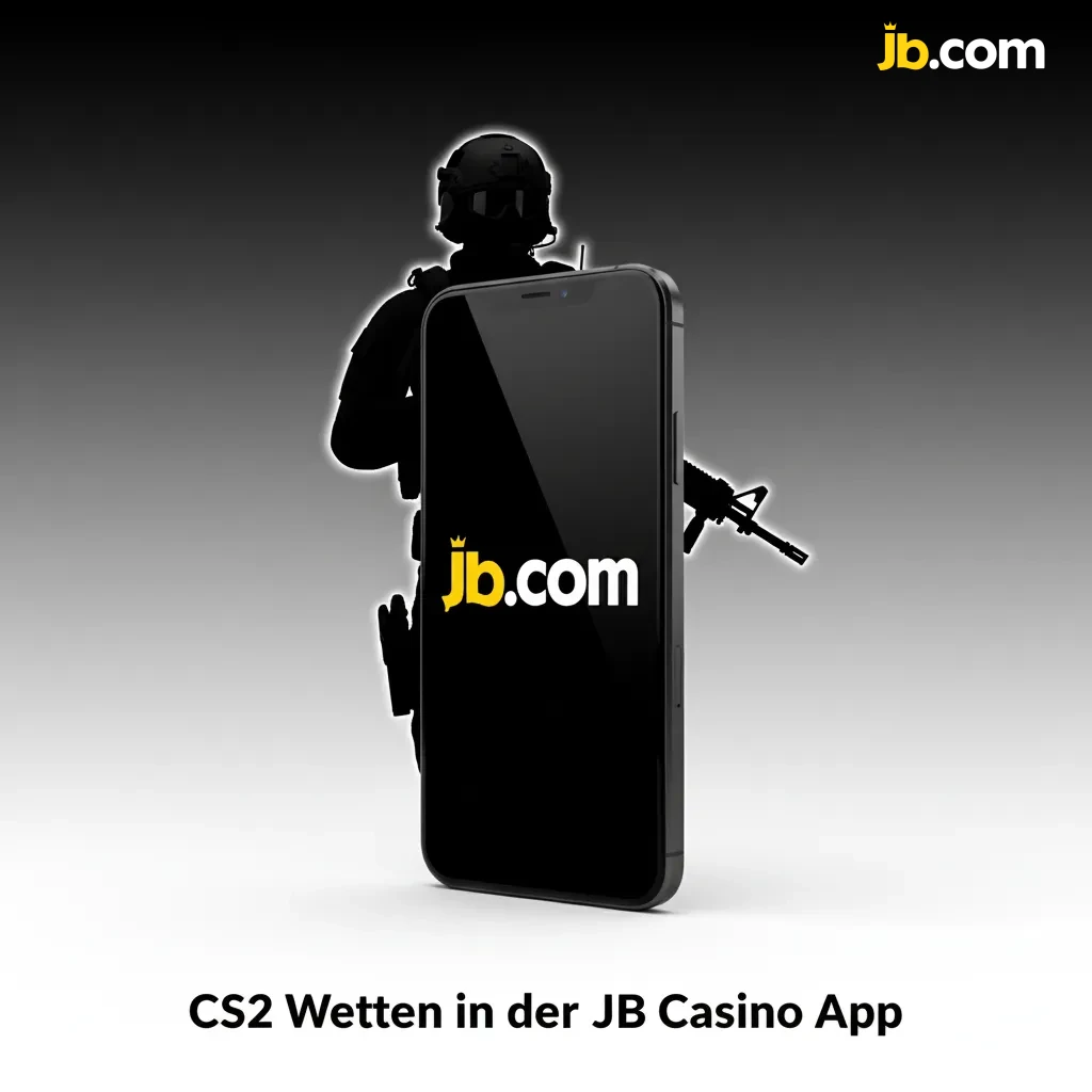 Smartphone mit JB Casino App: CS2-Wetten mit Live-Quoten; Markt wählen, Einsatz eingeben, Wettschein bestätigen.