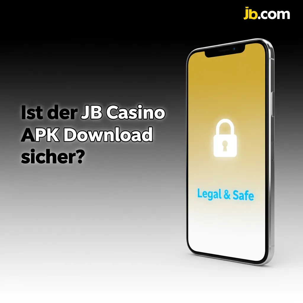 Smartphone mit JB Casino APK, Schlosssymbol und Lizenz‑Badge; SSL‑geschützter, offizieller Download‑Bereich.