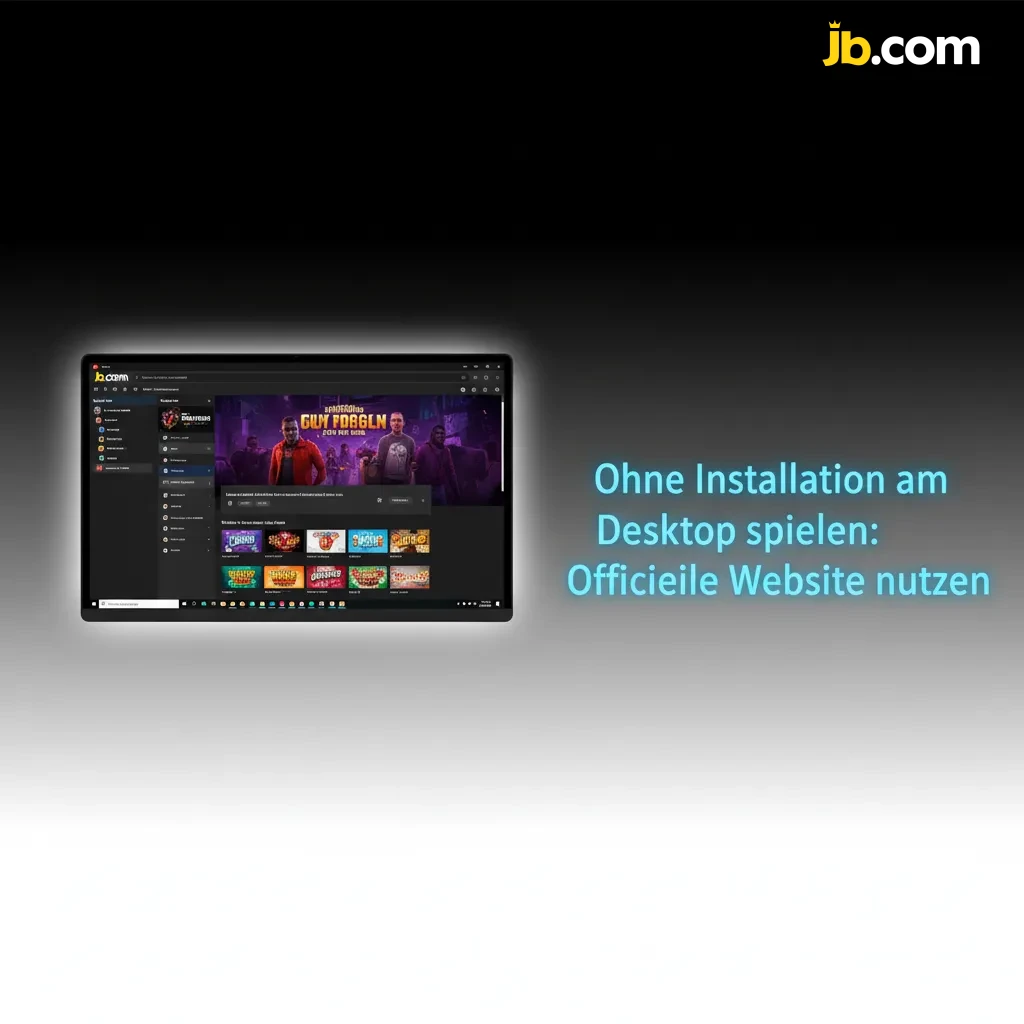 Desktop zeigt offizielle Casino-Website mit Slots, Live-Tischen, Sportmärkten und Login – keine Installation nötig.