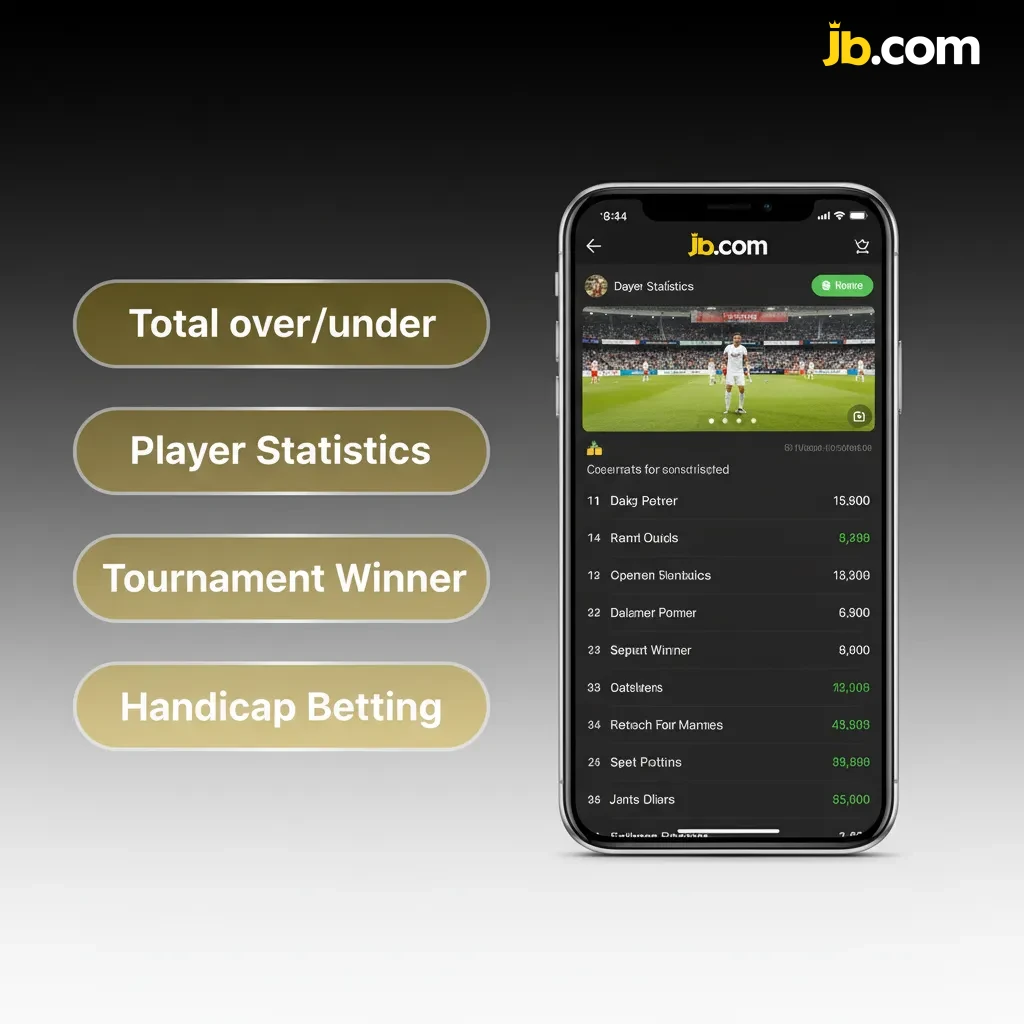 Wettarten in der JB Casino App: Einzel, Kombi, System, Live, Handicap, Über/Unter, Doppelte Chance.