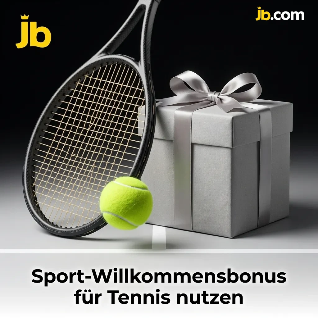 Banner zum Sport-Willkommensbonus für Tennis bei JB Casino in Österreich: Prozent, Max-Bonus, Mindestquote, Rollover, Frist.